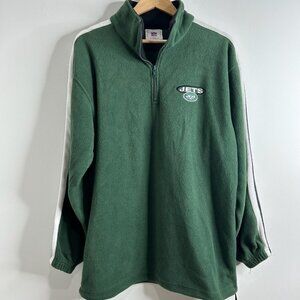 New York Jets Fleece Sweater Jacket Sz L Green NFL Football Quarter Zip Pullover